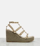 Valentino Garavani Rockstud Torchon leather wedge espadrilles