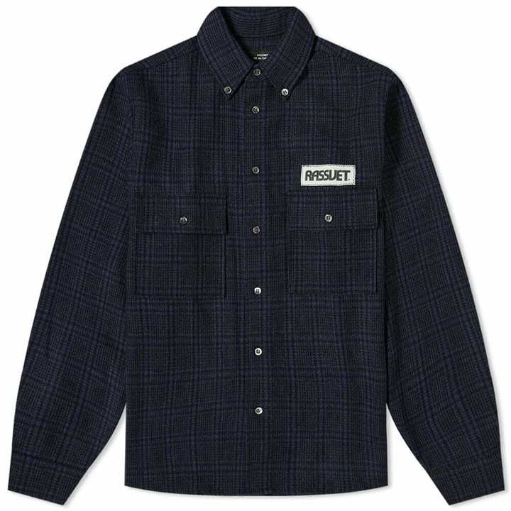 Photo: PACCBET Men's Checked Two Pocket Shirt in Navy