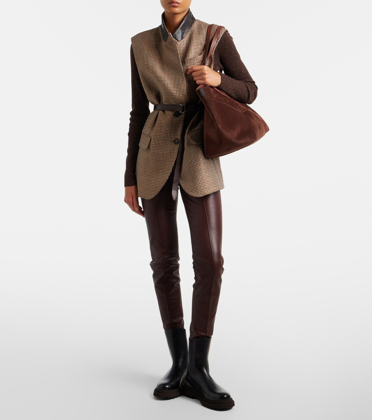 Brunello Cucinelli Wool-trimmed leather slim pants