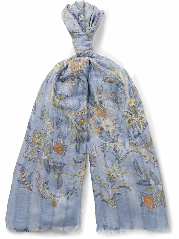 Photo: Etro - Floral-Print Striped Double-Faced Modal-Blend Voile Scarf