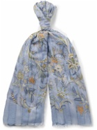 Etro - Floral-Print Striped Double-Faced Modal-Blend Voile Scarf