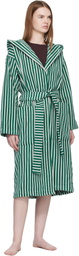 Tekla Green & White Terry Hooded Bathrobe