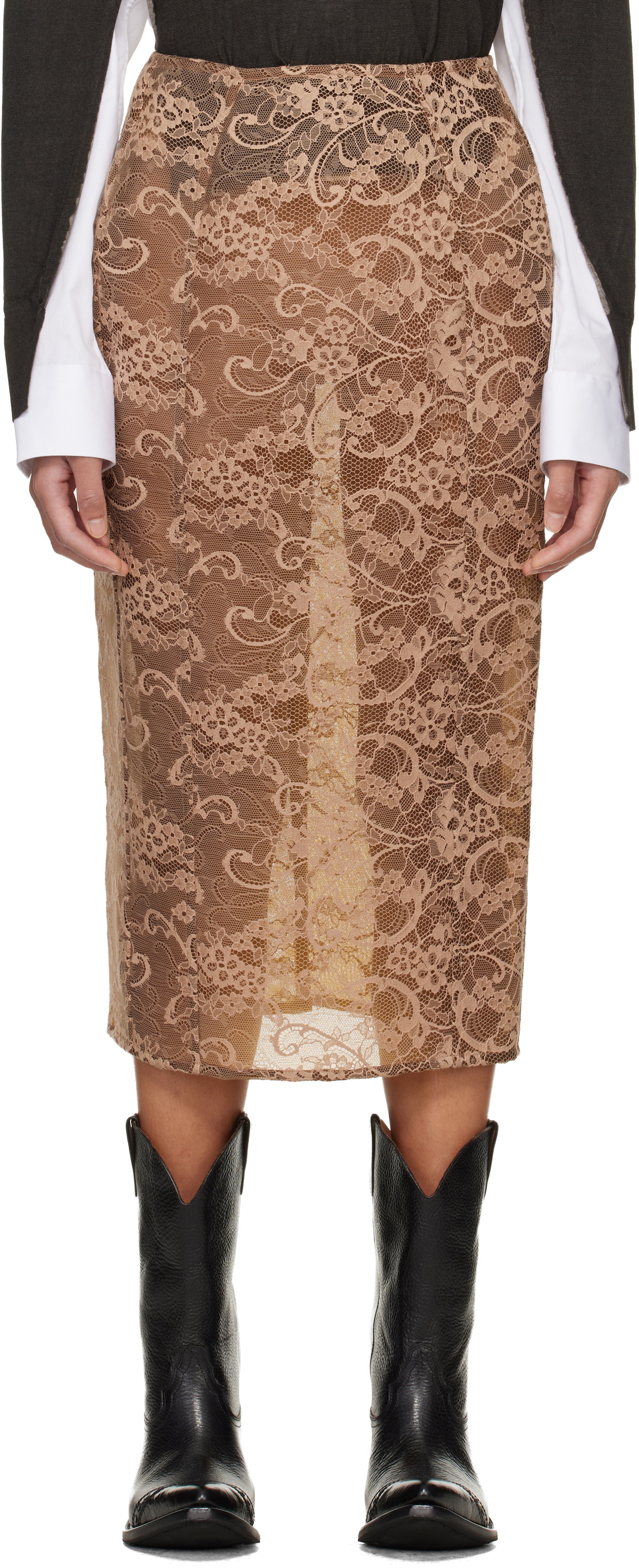 Acne Studios Brown Lace Midi Skirt