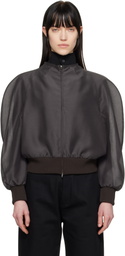 AMOMENTO Gray Mock Neck Organza Jacket