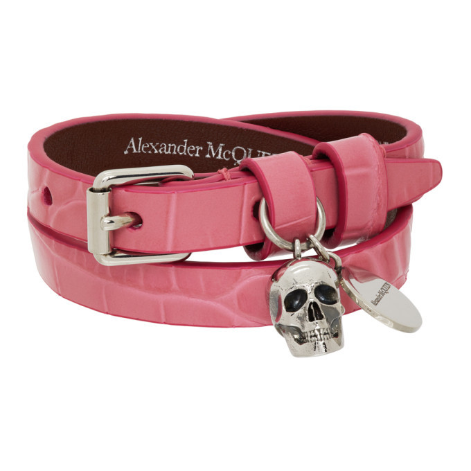 Alexander McQueen Pink Croc Double Wrap Bracelet Alexander 