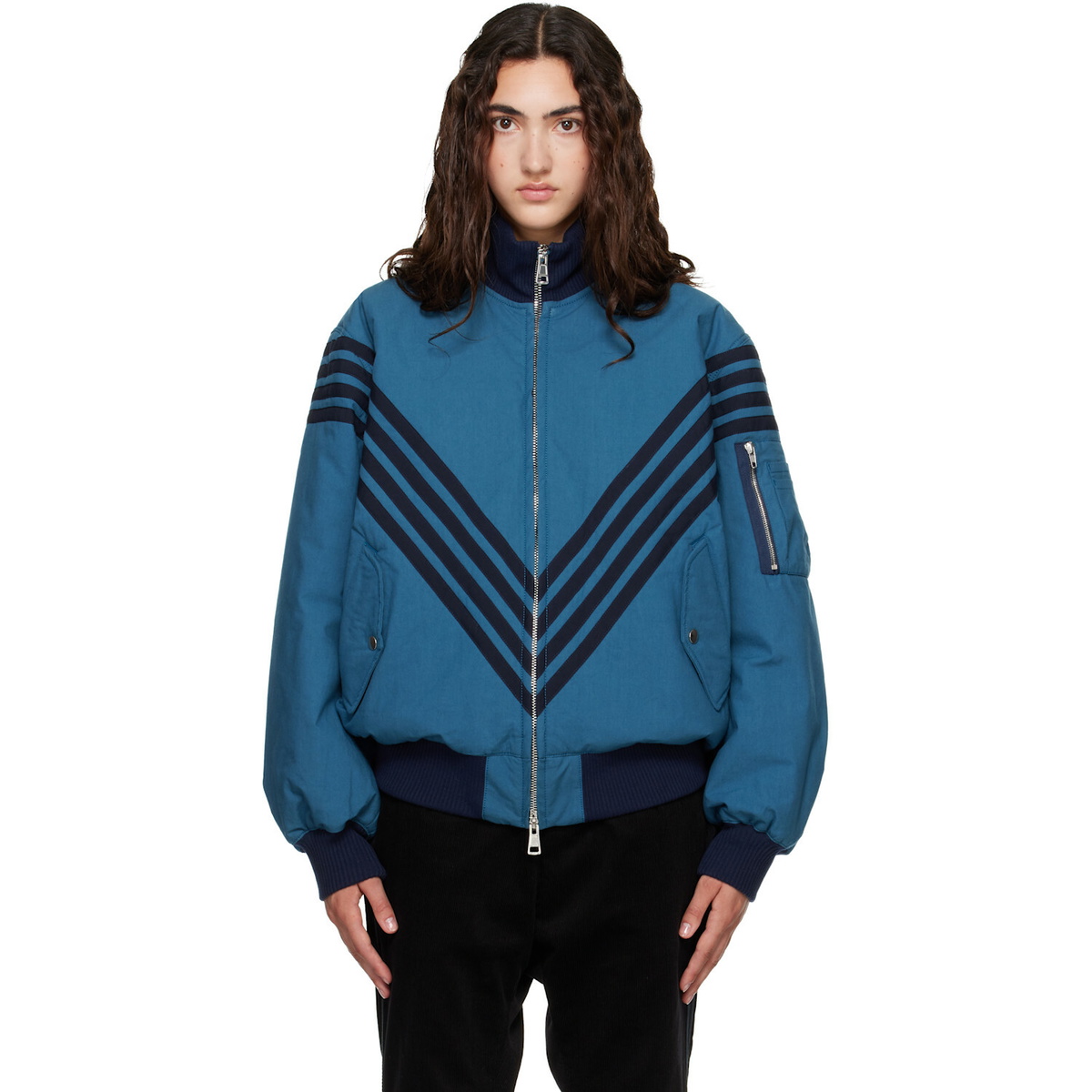 Stefan Cooke Blue Chevron Tanker Bomber Jacket