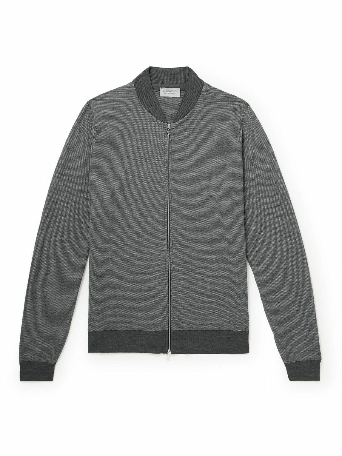 John Smedley - Waffle-Knit Merino Wool Bomber Cardigan - Gray John