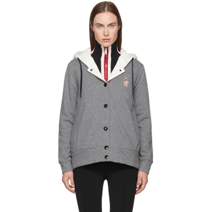 Photo: Moncler Grenoble Grey and White Hooded Button Down Jacket