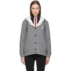 Moncler Grenoble Grey and White Hooded Button Down Jacket
