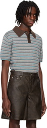 System Gray Striped Knitted Polo