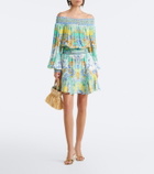 Camilla Printed embellished off-shoulder silk minidress