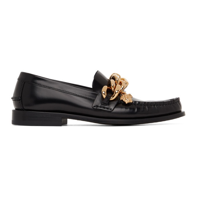 Photo: Versace Black Leather Medusa Chain Loafers