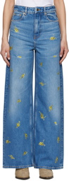GANNI Blue Printed Flower Lari Jeans