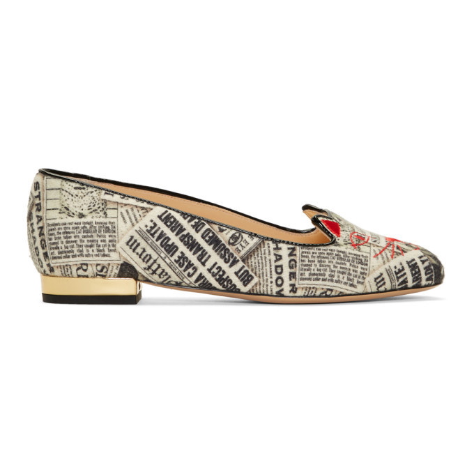 Photo: Charlotte Olympia Black and White Gazette Print Kitty Flats