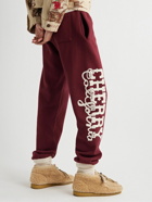 CHERRY LA - Tapered Logo-Print Cotton-Jersey Sweatpants - Burgundy