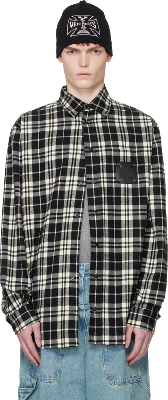 Photo: VETEMENTS Black & White Leather Cross Flannel Shirt