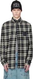 VETEMENTS Black & White Leather Cross Flannel Shirt