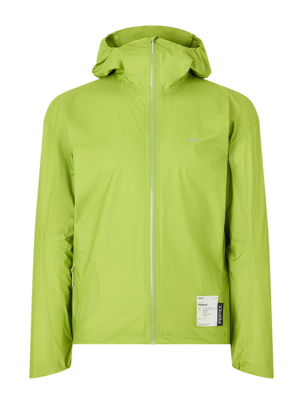 Photo: Satisfy - Rain Fly Hooded Logo-Printed PERTEX® Shield Air Jacket - Green