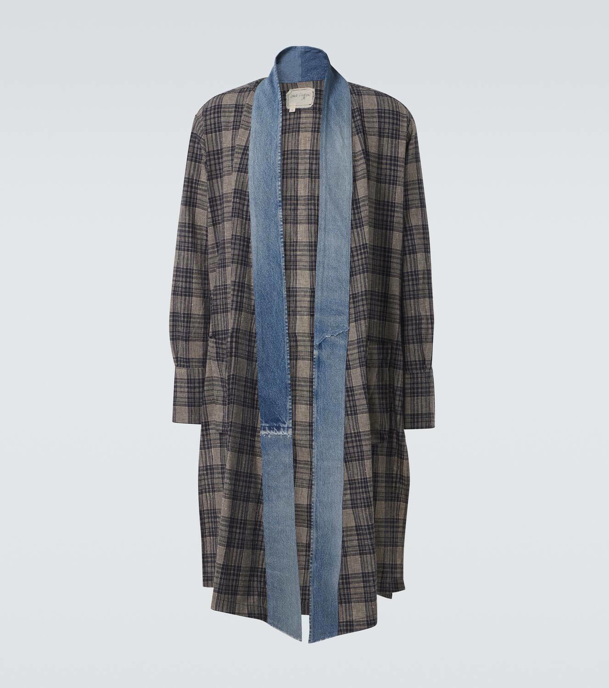 Greg Lauren Plaid denim-trimmed cotton coat
