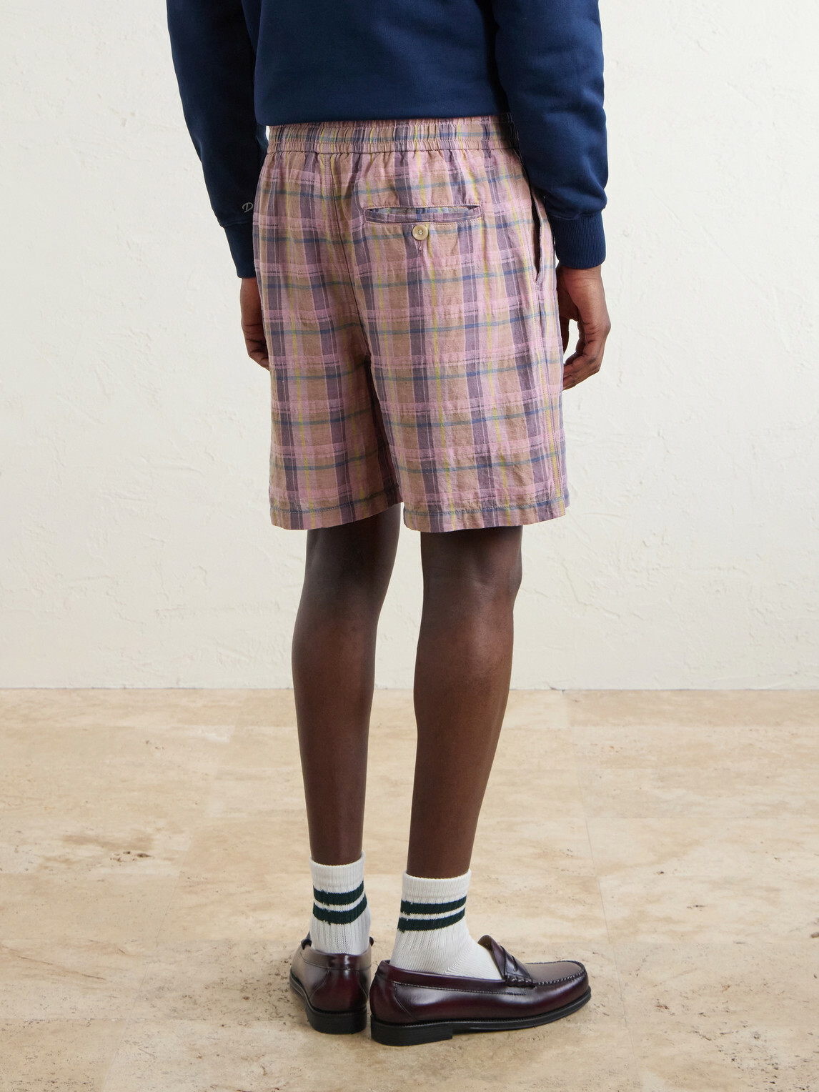 Drake's - Straight-Leg Checked Linen And Cotton-Blend Drawstring Shorts - Pink