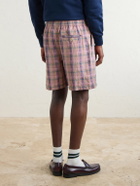 Drake's - Straight-Leg Checked Linen And Cotton-Blend Drawstring Shorts - Pink