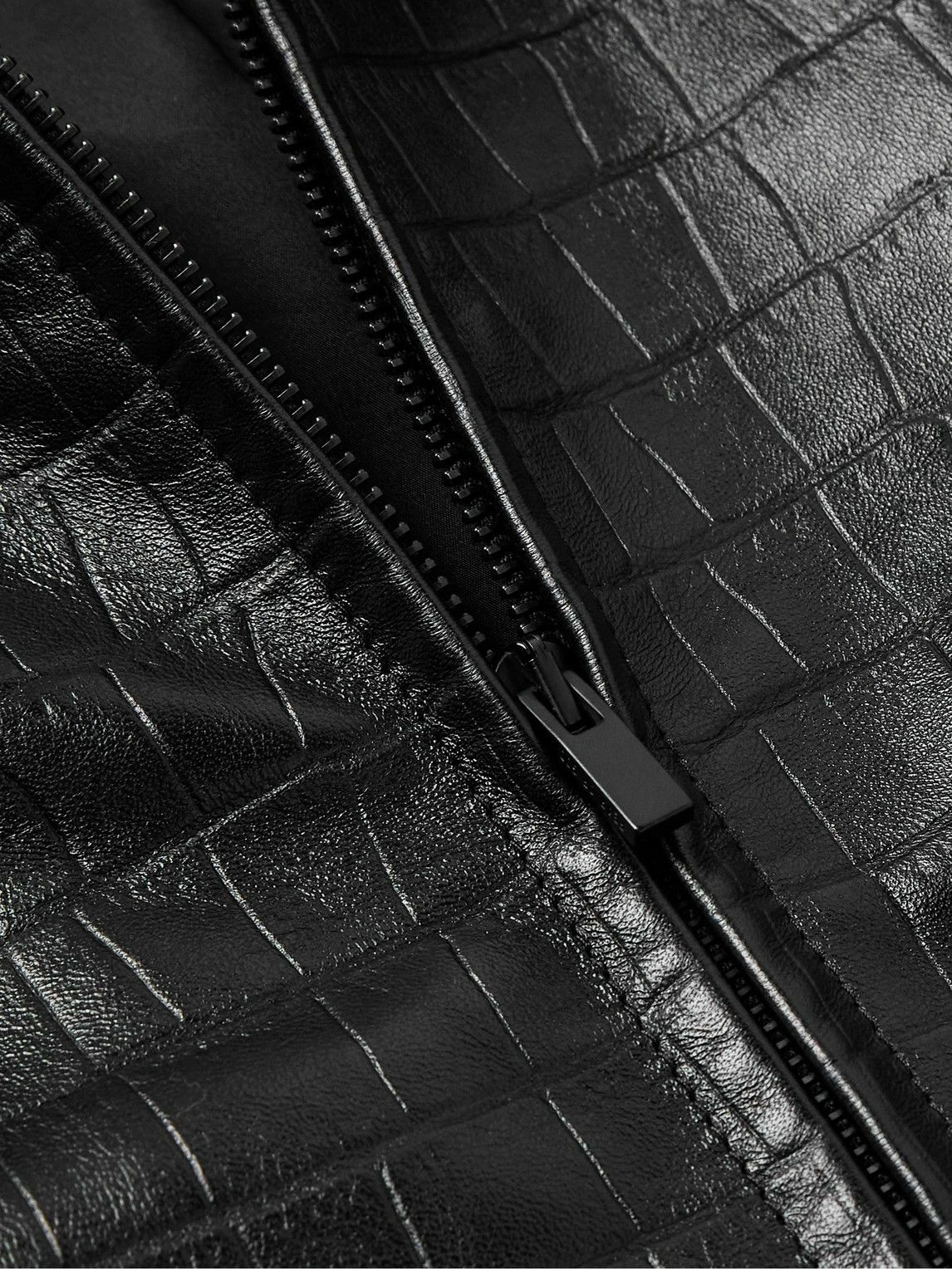 Fear of God - Cropped Pleated Croc-Effect Leather Jacket - Black