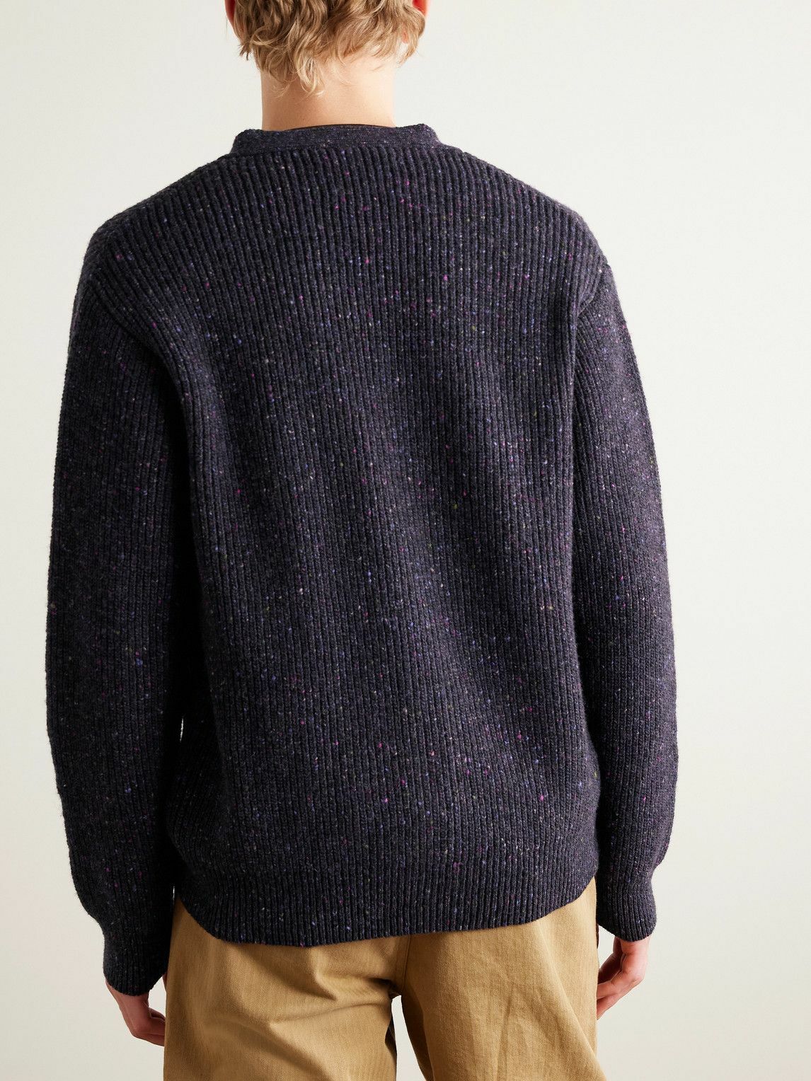 Noah - Ribbed Donegal Merino Wool Cardigan - Blue