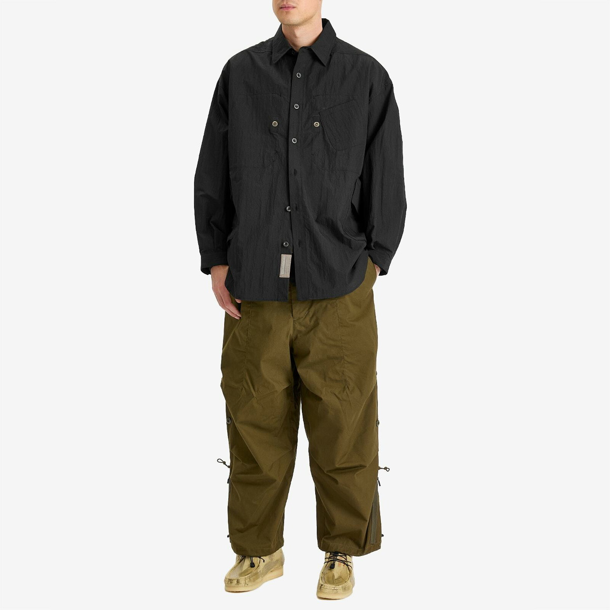 Poliquant Men's In-Outside Pockets Oversized CPO Shirt Jacket in Black