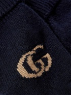 GUCCI - Logo-Jacquard Cashmere and Wool-Blend Gloves - Blue