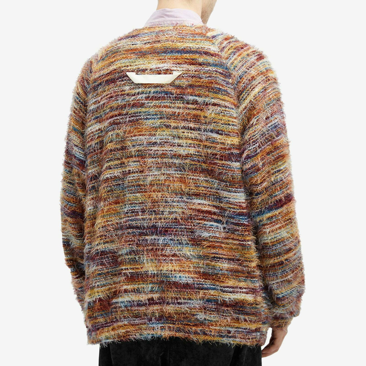 Merely Made Men's Multistripe Rainbow Mohair Cardigan in Rainbow Green