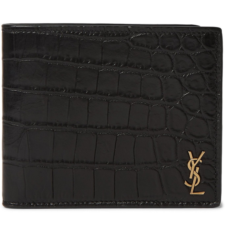 Photo: SAINT LAURENT - Logo-Appliquéd Croc-Effect Leather Billfold Wallet - Black