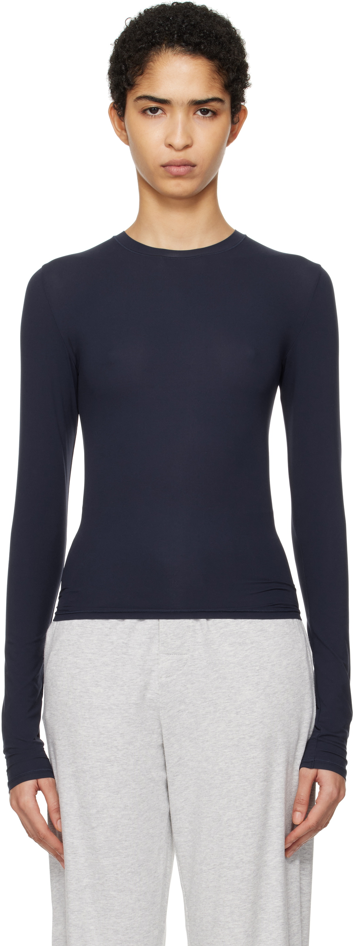 トップス everyone long sleeve tee navy SKIMS Navy Fits Everybody Long Sleeve T-shirt SKIMS
