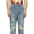 Balmain Blue Ripped Straight-Fit Jeans