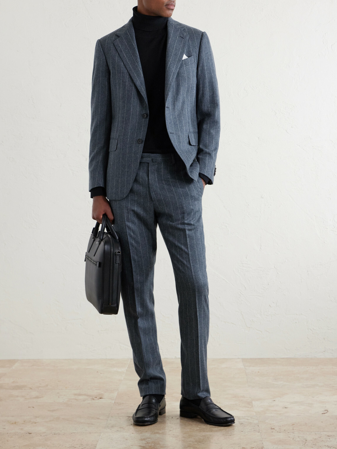 Caruso - Pinstripe Wool and Cashmere-Blend Suit Trousers - Blue