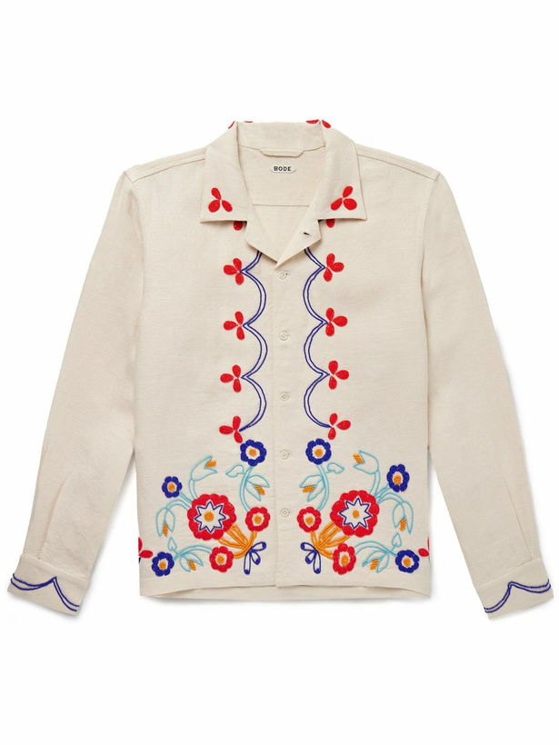 Photo: BODE - Garden Party Camp-Collar Bead-Embellished Linen Shirt - Neutrals