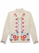 BODE - Garden Party Camp-Collar Bead-Embellished Linen Shirt - Neutrals