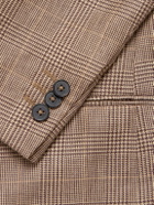 Husbands - Double-Breasted Prince of Wales Checked Worsted Wool and Linen-Blend Blazer - Brown