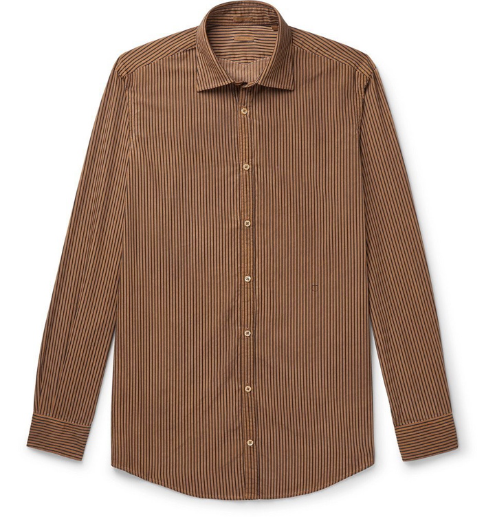 Photo: Massimo Alba - Striped Watercolour-Dyed Cotton Shirt - Light brown