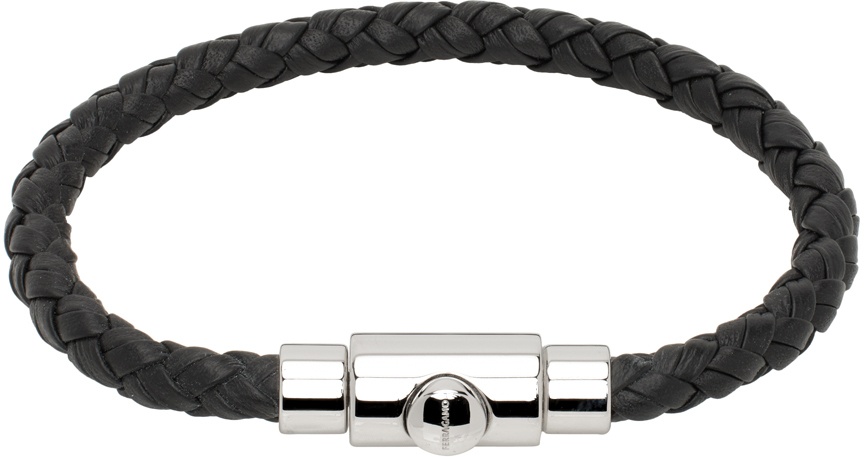 Photo: Ferragamo Black Braided Leather Bracelet