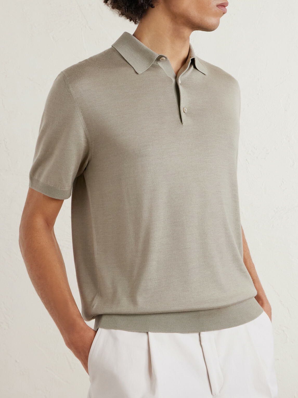 Loro Piana - Slim-Fit Wool, Silk and Cashmere-Blend Polo Shirt - Green