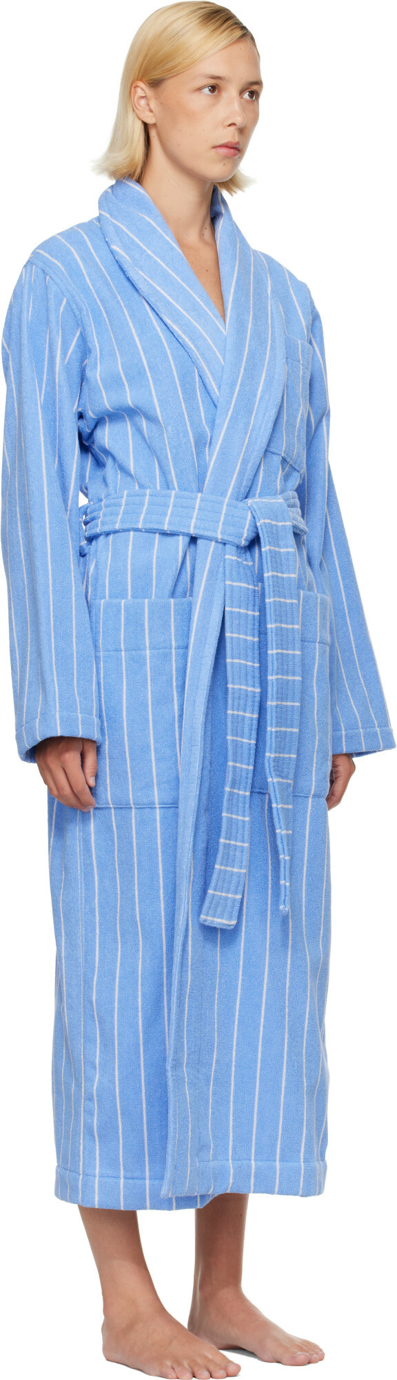 Tekla Blue & White Terry Classic Bathrobe