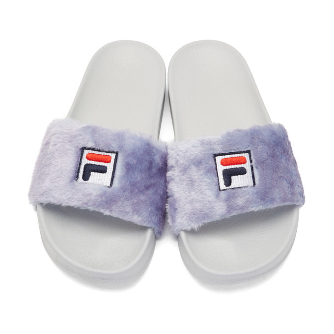 Baja East Purple and Grey Fila Edition Shearling Drifter Slides