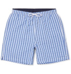 NN07 - Mid-Length Striped Cotton-Blend Seersucker Swim Shorts - Blue