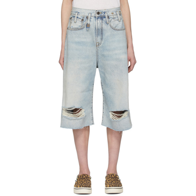 R13 Blue Distressed Paperbag Shorts R13