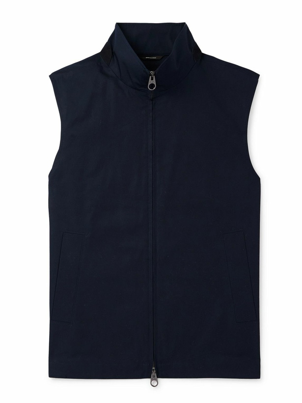 Photo: Loro Piana - Landon Suede-Trimmed Cotton-Satin Gilet - Blue