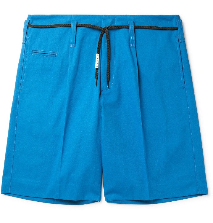 Photo: MARNI - Wide-Leg Belted Pleated Twill Shorts - Blue