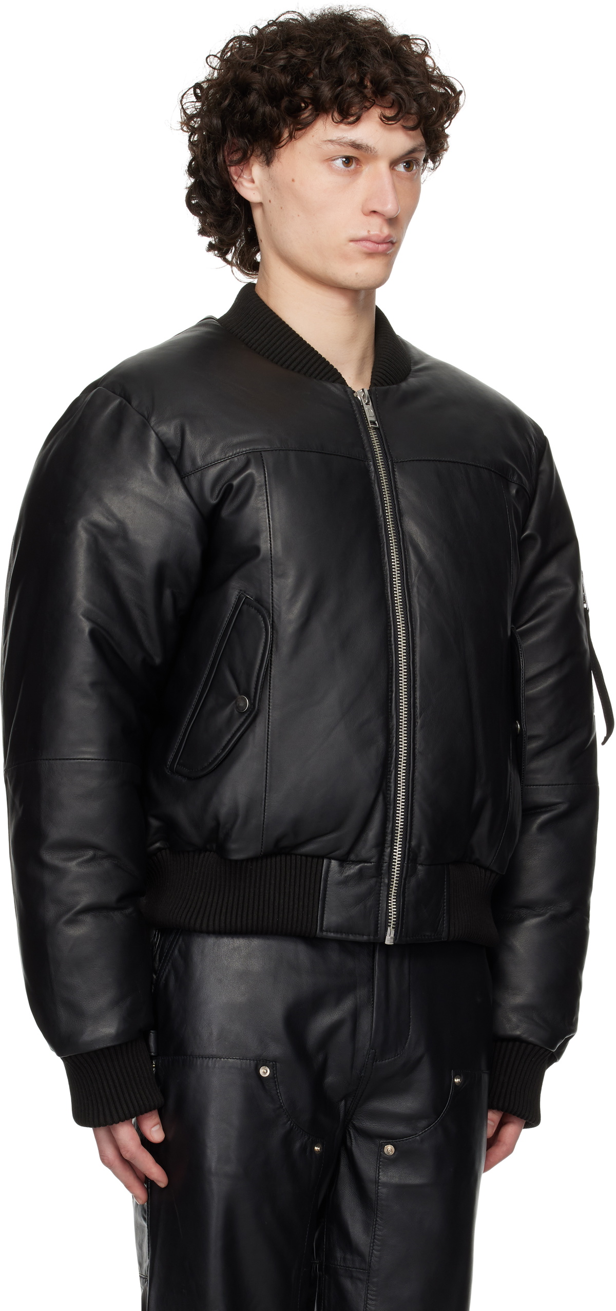 Deadwood Black Bofinger Padded Leather Bomber Jacket