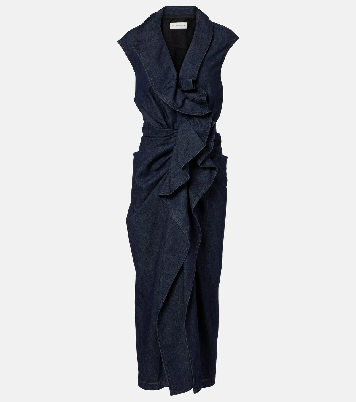 Dries Van Noten Ruffled denim midi dress
