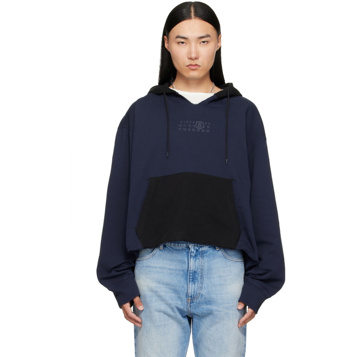 Photo: MM6 Maison Margiela Navy & Black Frayed Hoodie