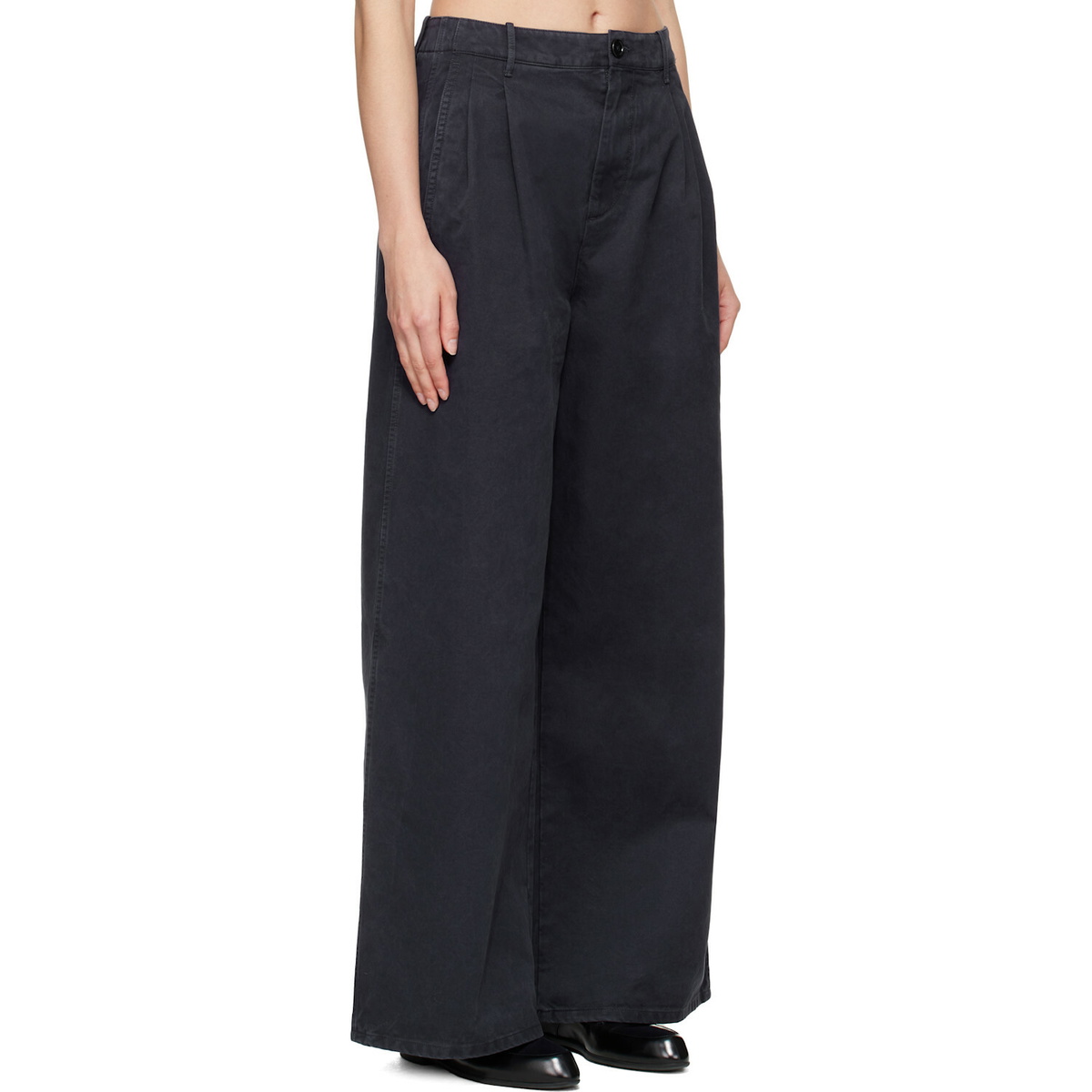 Jil Sander Navy Casual Wide Leg Pleated Trousers